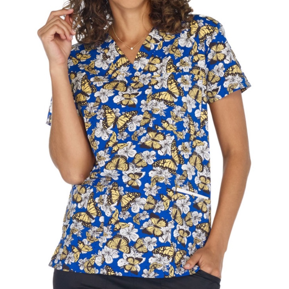 NWT Women’s Mediun Butterfly Print I Love Scrubs Scrub Top
